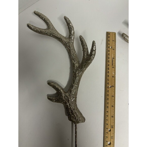 Pair of Gold Glitter Floral Pick Deer Antlers Christmas ornaments decor crafts - Picture 3 of 4